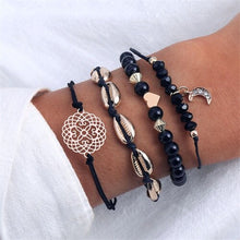 Load image into Gallery viewer, IPARAM Women's Vintage Multilayer Bracelet Set Bohemian Charm Heart Lotus Shell Bracelet Charm Geometric Crystal Beaded Fashion