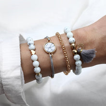 Load image into Gallery viewer, Bohemian Turtle Marble Stone Beads Bracelet Multilayer Adjustable Open Bracelet Set For Women Fashion Vintage Tassel Bracelet