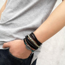 Load image into Gallery viewer, Rinhoo 1Set Adjustable Vintage Leaf Pendant Leather Woven Bracelets Accessories Gift For Men Male Charm Jewelry
