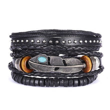 Load image into Gallery viewer, Rinhoo 1Set Adjustable Vintage Leaf Pendant Leather Woven Bracelets Accessories Gift For Men Male Charm Jewelry