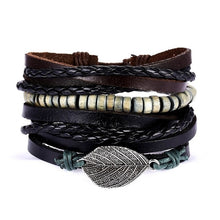 Load image into Gallery viewer, Rinhoo 1Set Adjustable Vintage Leaf Pendant Leather Woven Bracelets Accessories Gift For Men Male Charm Jewelry