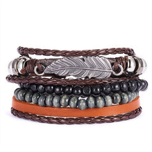 Load image into Gallery viewer, Rinhoo 1Set Adjustable Vintage Leaf Pendant Leather Woven Bracelets Accessories Gift For Men Male Charm Jewelry