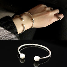 Load image into Gallery viewer, XIYANIKE Fashion Simple 925 Sterling Silver Simulated Pearl Smooth Twist Rope Thai Silver Opening Bracelets  Bangles For Women