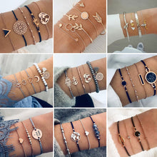 Load image into Gallery viewer, IPARAM Women's Vintage Multilayer Bracelet Set Bohemian Charm Heart Lotus Shell Bracelet Charm Geometric Crystal Beaded Fashion