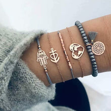 Load image into Gallery viewer, IPARAM Women's Vintage Multilayer Bracelet Set Bohemian Charm Heart Lotus Shell Bracelet Charm Geometric Crystal Beaded Fashion