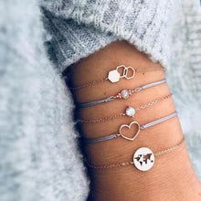 Load image into Gallery viewer, IPARAM Women's Vintage Multilayer Bracelet Set Bohemian Charm Heart Lotus Shell Bracelet Charm Geometric Crystal Beaded Fashion