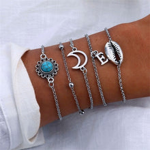 Load image into Gallery viewer, IPARAM Women's Vintage Multilayer Bracelet Set Bohemian Charm Heart Lotus Shell Bracelet Charm Geometric Crystal Beaded Fashion