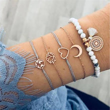 Load image into Gallery viewer, IPARAM Women's Vintage Multilayer Bracelet Set Bohemian Charm Heart Lotus Shell Bracelet Charm Geometric Crystal Beaded Fashion