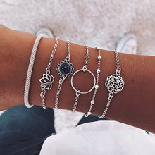 Load image into Gallery viewer, IPARAM Women's Vintage Multilayer Bracelet Set Bohemian Charm Heart Lotus Shell Bracelet Charm Geometric Crystal Beaded Fashion