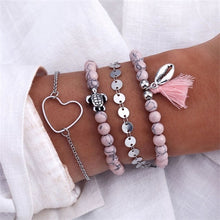 Load image into Gallery viewer, IPARAM Women's Vintage Multilayer Bracelet Set Bohemian Charm Heart Lotus Shell Bracelet Charm Geometric Crystal Beaded Fashion