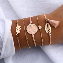 Load image into Gallery viewer, IPARAM Women's Vintage Multilayer Bracelet Set Bohemian Charm Heart Lotus Shell Bracelet Charm Geometric Crystal Beaded Fashion